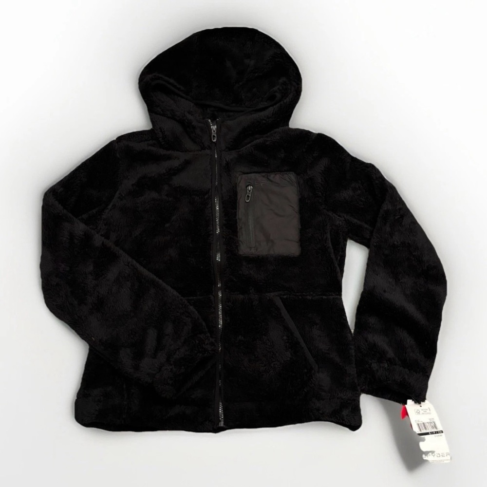 NWT Spyder Women's Black Sherpa Fleece Full Zip Hooded Jacket Size S